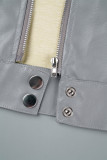 Grey Street Solid Patchwork Buttons Contrast Zipper V Neck Long Sleeve Two Pieces