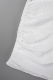 Robe blanche sexy à manches courtes et col en V en patchwork uni