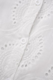 Witte casual effen uitgeholde patchwork gesp turndown kraag overhemdjurkjurken