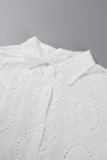 Branco Casual Sólido Escavado Patchwork Fivela Turndown Collar Camisa Vestidos
