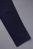 Blaue elegante bedruckte Patchwork-O-Ausschnitt-Kleider