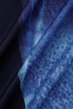 Blauwe elegante print patchwork O-hals bedrukte jurk Jurken