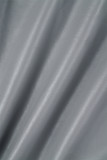 Серый Уличный Однотонный Пэчворк Пуговицы Контрастная молния V-образный вырез Длинный рукав Две части