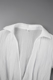Robe blanche sexy à manches courtes et col en V en patchwork uni