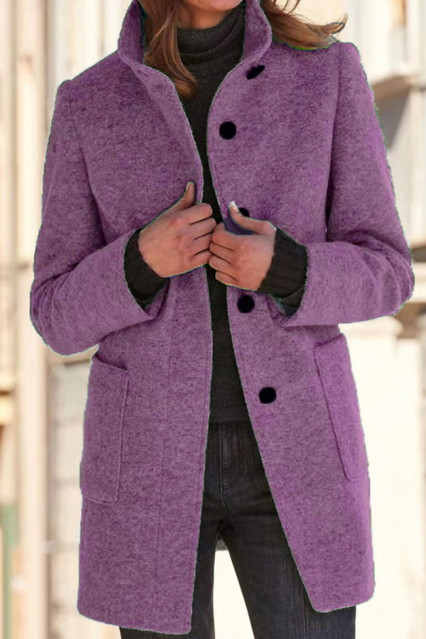 Light Purple Casual Solid Cardigan Mandarin Collar Outerwear