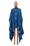 Vestidos casuais azuis com estampa de leopardo patchwork gola aberta vestidos irregulares
