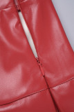 Красные элегантные однотонные лоскутные плиссированные узкие однотонные брюки с динамиком и высокой талией