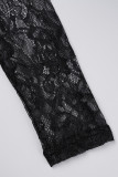 Black Sexy Solid Lace Patchwork O Neck Regular Jumpsuits