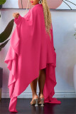 Vestidos de vestir irregulares con cuello camisero de patchwork liso casual rojo rosa