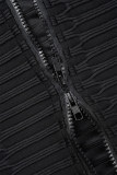 ブラック カジュアル ソリッド ベーシック フード付き 襟 長袖 ツーピース