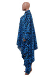 Blauwe casual print luipaard patchwork kraag onregelmatige jurk Jurken