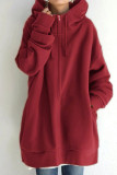 Burgundy Casual Solid Basic Hooded Collar Outerwear