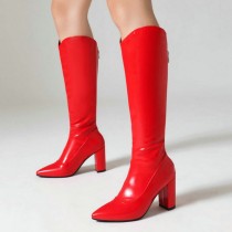 Rote, lässige, einfarbige Patchwork-Schuhe mit spitzer Tür (Absatzhöhe 3.54 Zoll)