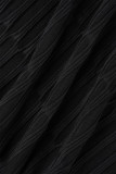ブラック カジュアル ソリッド ベーシック フード付き 襟 長袖 ツーピース