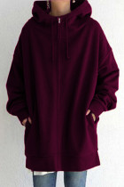 Dark Purple Casual Solid Basic Hooded Collar Outerwear