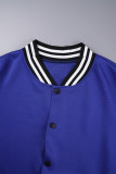 Синяя повседневная лоскутная верхняя одежда с контрастным круглым вырезом и круглым вырезом