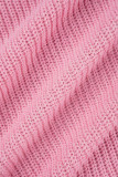 Rosafarbene, lässige Patchwork-Oberbekleidung mit kontrastierendem V-Ausschnitt