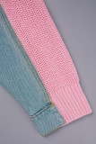 Roze casual patchwork contrasterende V-hals bovenkleding