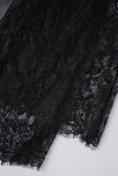 Zwarte sexy effen kanten patchwork O-hals reguliere jumpsuits