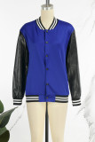 Blue Casual Patchwork Contrast O Neck Outerwear