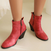 Chaussures de porte rondes de couleur unie, patchwork décontracté rouge (hauteur du talon 2.95 pouces)