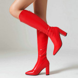 Chaussures de porte pointues de couleur unie, patchwork décontracté rouge (hauteur du talon 3.54 pouces)