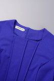 Koningsblauwe casual effen patchwork vierkante kraag lange mouwen jurken