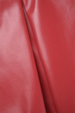 Rote, elegante, einfarbige, einfarbige Hose mit Patchwork-Plissee und schmaler, hoher Taille