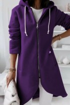 Purple Casual Solid Patchwork Zipper Hooded Collar Outerwear