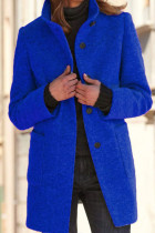 Tiefblaue, lässige, einfarbige Strickjacke mit Mandarinkragen-Oberbekleidung
