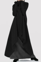 Zwarte casual effen asymmetrische jurken met col en lange mouwen