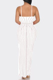 Weiße, sexy, solide, rückenfreie Patchwork-Kleider mit Spaghettiträgern und langem Kleid