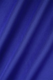 Озерно-синяя повседневная лоскутная верхняя одежда с контрастным круглым вырезом и круглым вырезом
