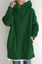 Dark Green Casual Solid Basic Hooded Collar Outerwear