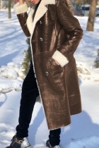 Prendas de abrigo de cuello vuelto cárdigan sólido informal marrón