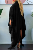ブラック カジュアル ソリッド パッチワーク シャツカラー イレギュラー ドレス ドレス