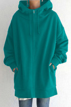 Grass Green Casual Solid Basic Hooded Collar Outerwear
