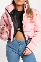 Pink Celebrities Solide Patchwork-Oberbekleidung mit Kordelzug und Reißverschluss und Stehkragen
