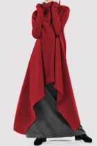 Borgonha casual sólido assimétrico gola alta vestidos de manga comprida