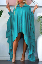 グリーン カジュアル ソリッド パッチワーク シャツカラー イレギュラー ドレス ドレス