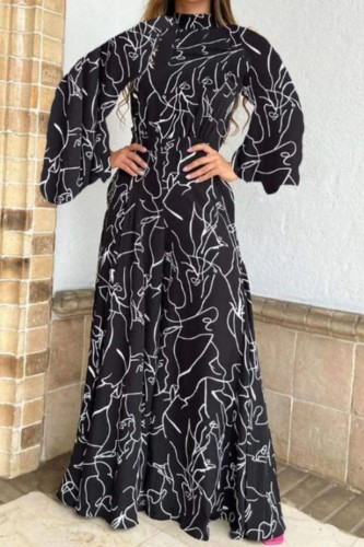 Black Casual Print Patchwork Half A Turtleneck Regular Jumpsuits