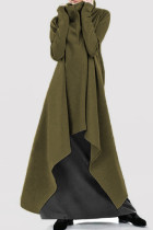 Legergroene casual effen asymmetrische jurken met col en lange mouwen