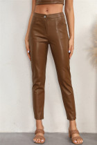 Marrón Casual Sólido Básico Mediados de cintura Convencional Color sólido Pantalones