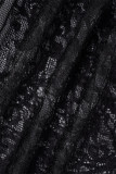 Zwarte sexy effen kanten patchwork O-hals reguliere jumpsuits
