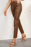 Pantalon marron décontracté uni basique taille moyenne conventionnel de couleur unie