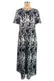Black Casual Print Basic O Neck Short Sleeve Dress Dresses
