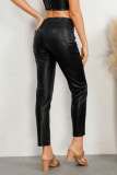 Negro Casual Sólido Básico Mediados de cintura Convencional Color sólido Pantalones