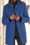 Deep Blue Casual Solid Cardigan Mandarin Collar Outerwear