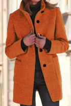 Karamellfarbene, lässige, einfarbige Strickjacke mit Mandarinkragen-Oberbekleidung