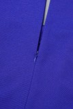 Koningsblauwe casual effen patchwork vierkante kraag lange mouwen jurken